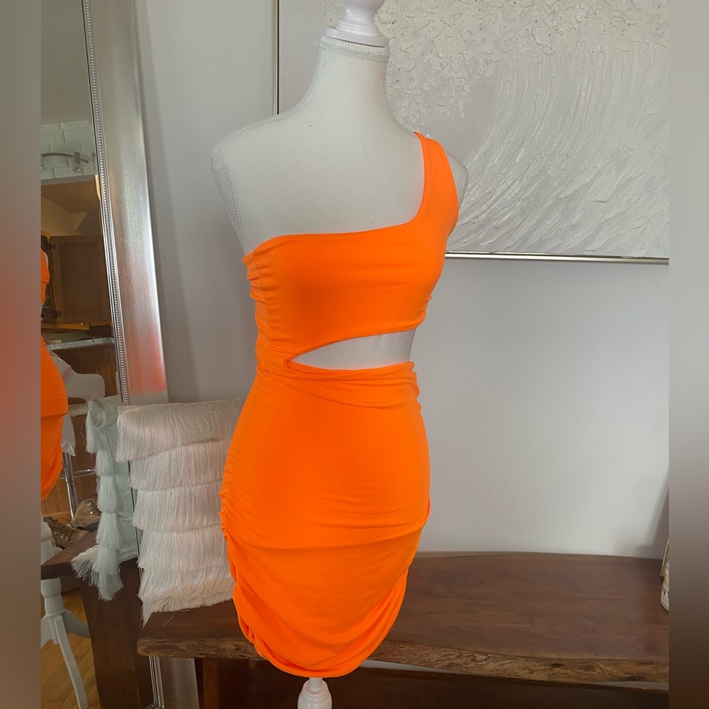Bright Orange one shoulder bodycon dress